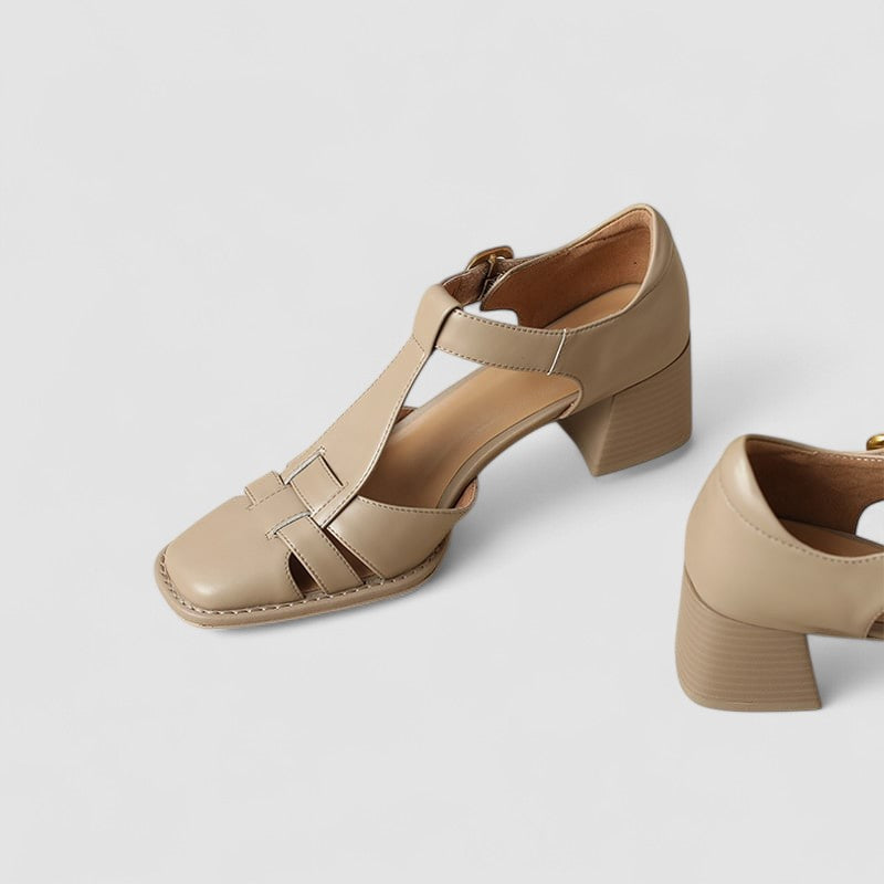 Elyxiana | Orthopedic block-heeled shoes with a T-strap