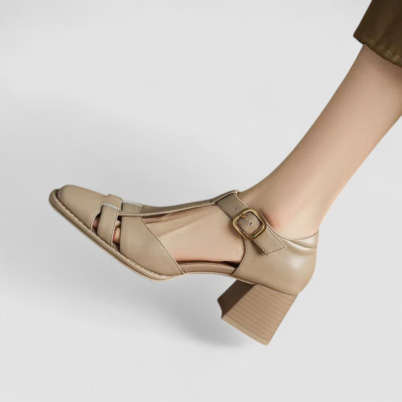 Elyxiana | Orthopedic block-heeled shoes with a T-strap