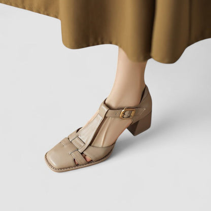 Elyxiana | Orthopedic block-heeled shoes with a T-strap