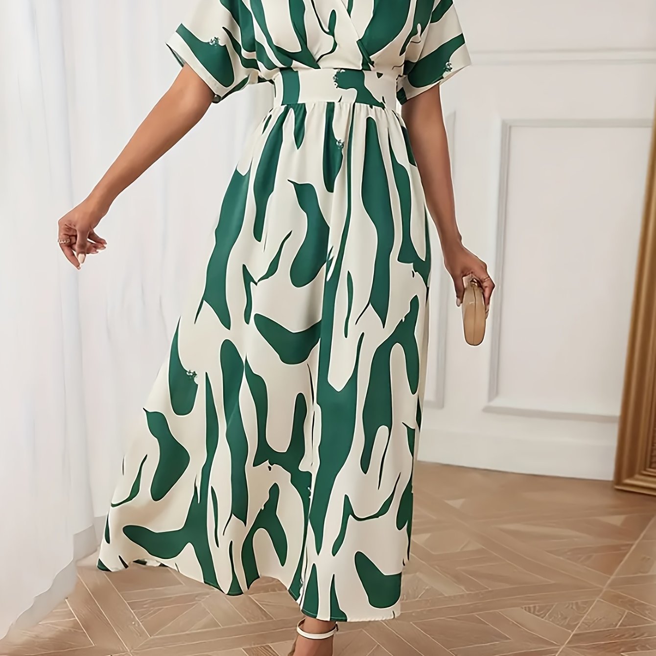Color-block A-line dress with a waist cinch