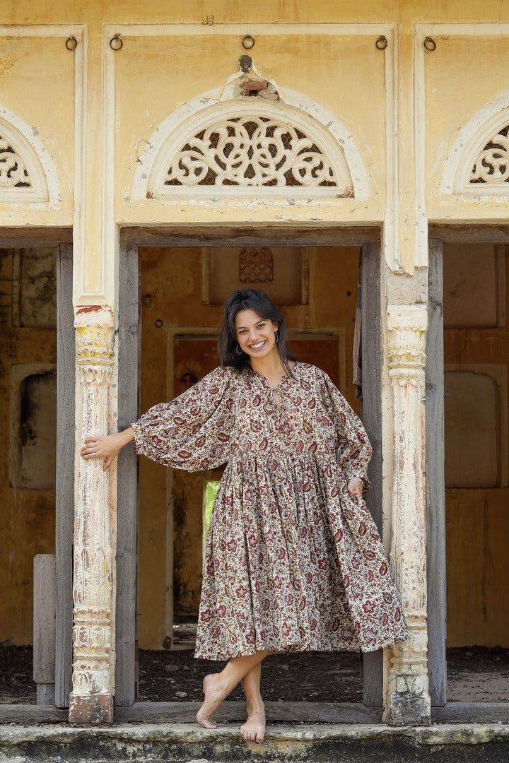 Fay dress handblock brown