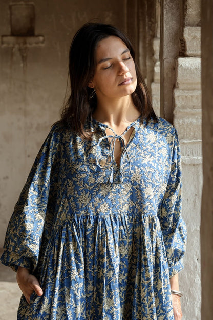 Fay dress handblock blue