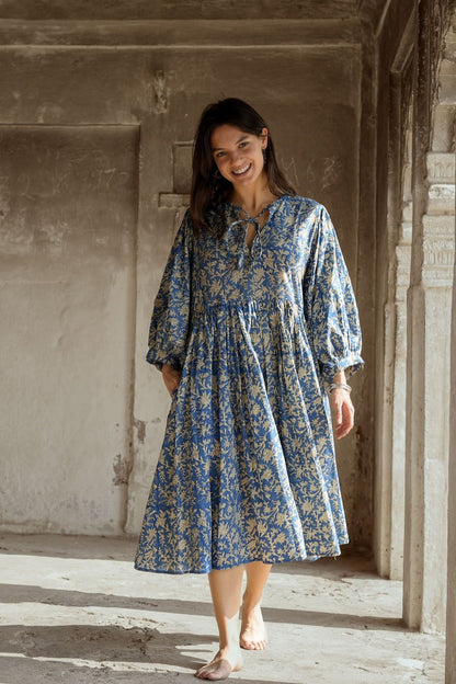 Fay dress handblock blue