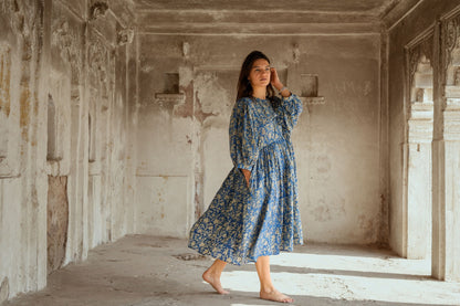 Fay dress handblock blue