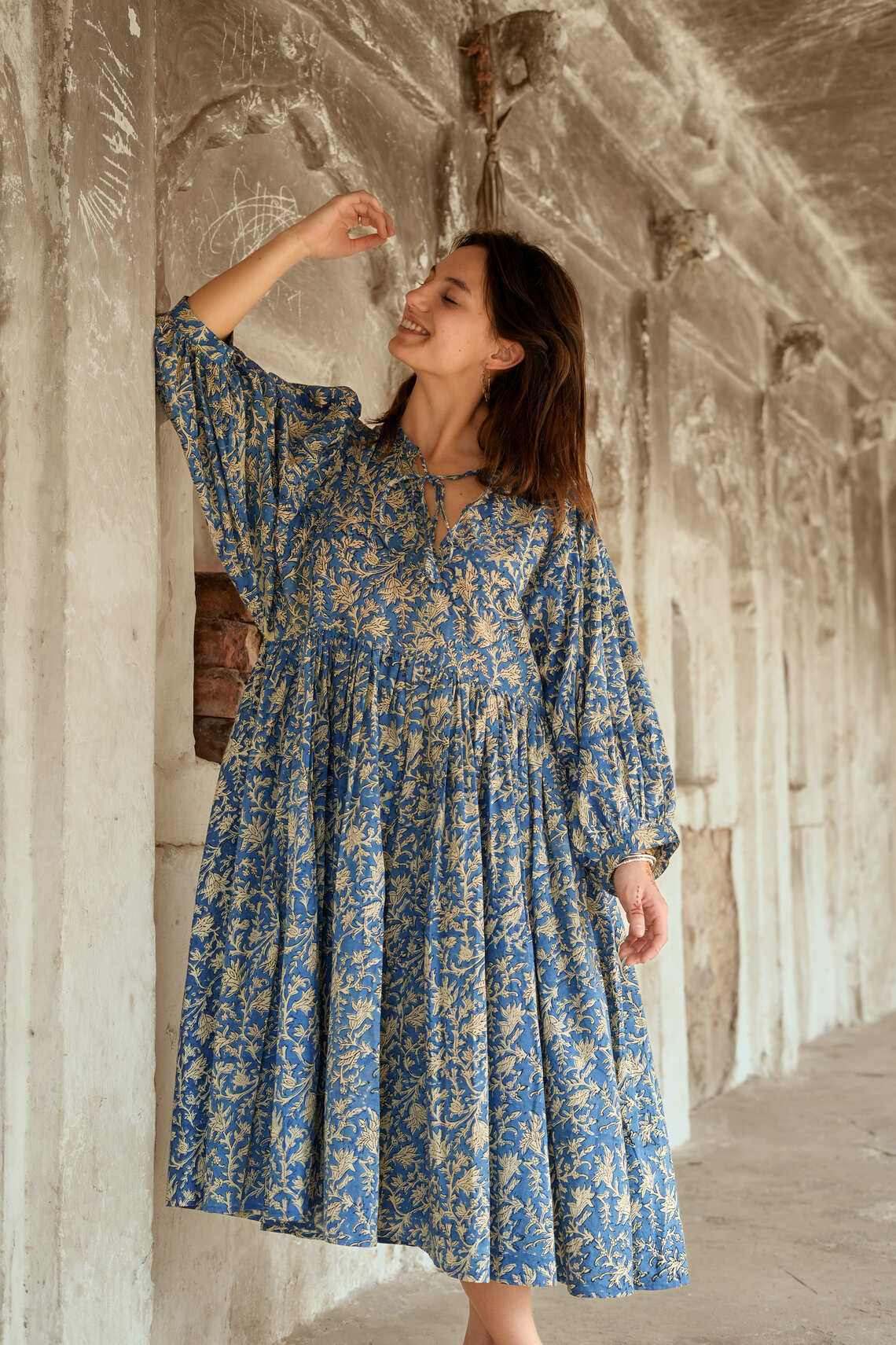 Fay dress handblock blue