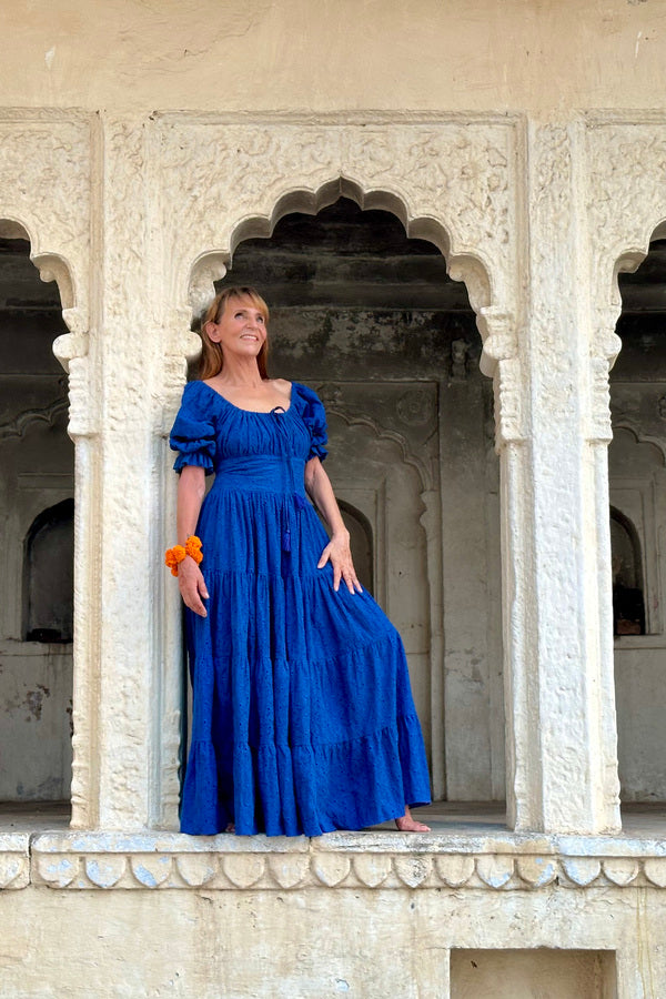 Moana dress with cornflower blue embroidery