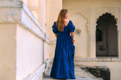 Moana dress with cornflower blue embroidery