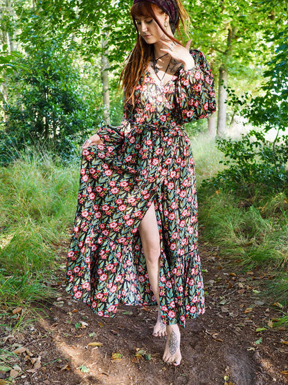 Devi dress black / flower