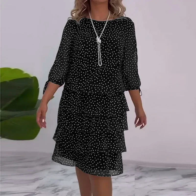Cake Dress for Women - Elegant O-Neck, Back Button