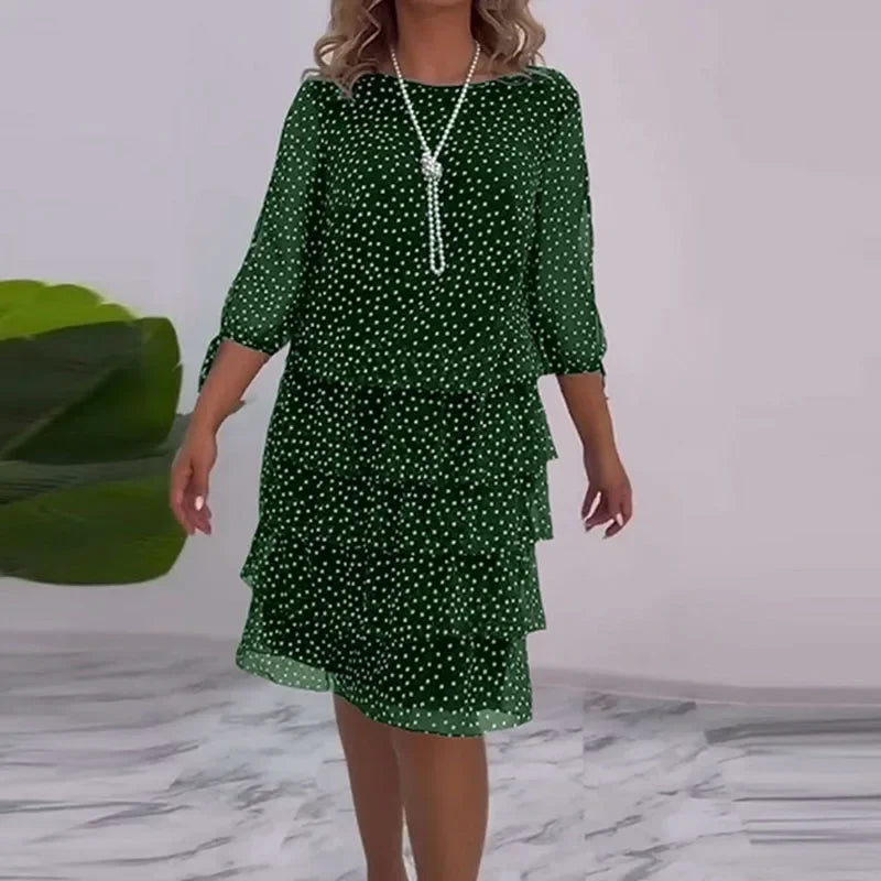 Cake Dress for Women - Elegant O-Neck, Back Button