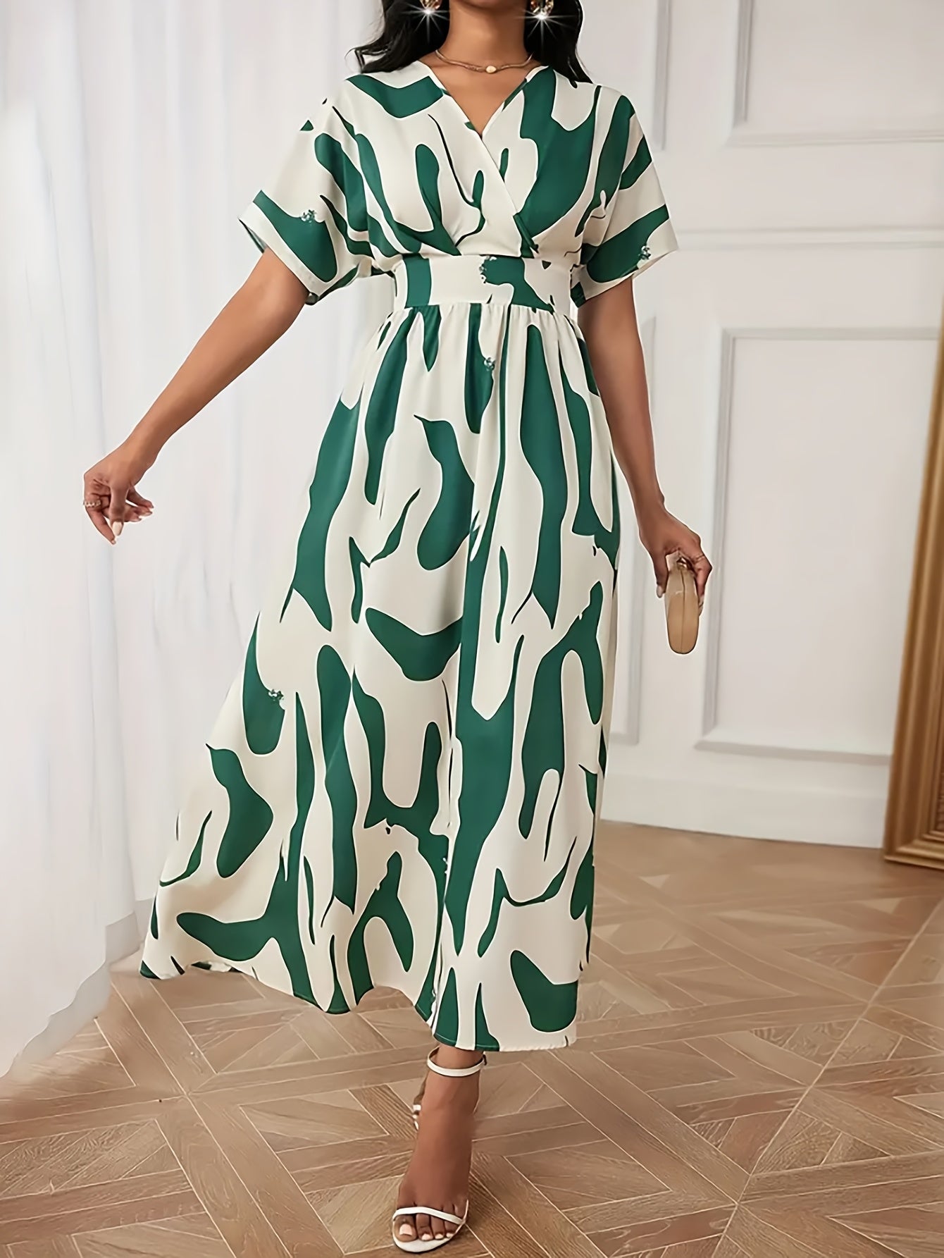 Color-block A-line dress with a waist cinch