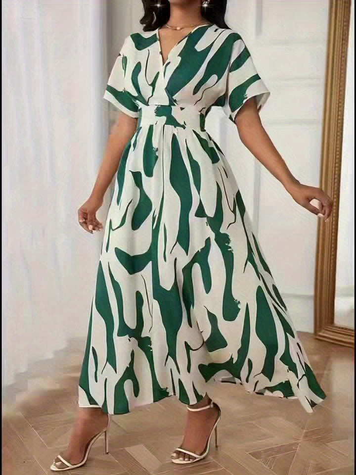 Color-block A-line dress with a waist cinch