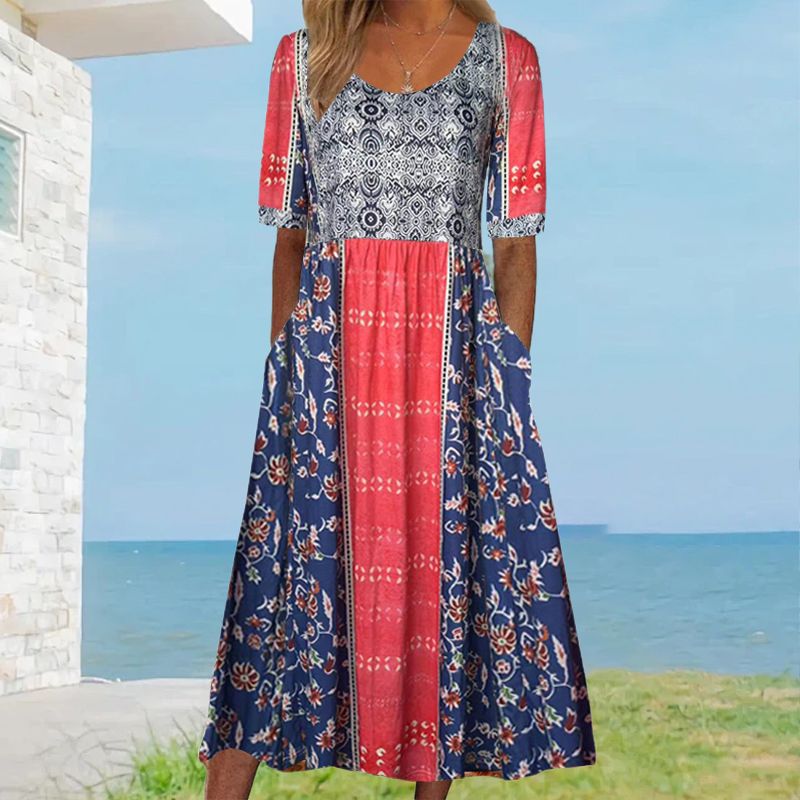 Elegant women's dress with a boho-style print