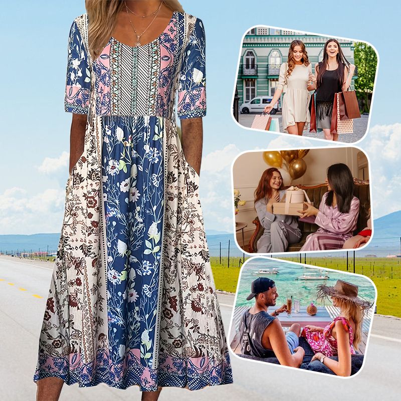 Elegant women's dress with a boho-style print