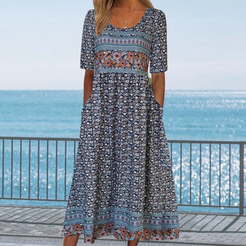 Elegant women's dress with a boho-style print