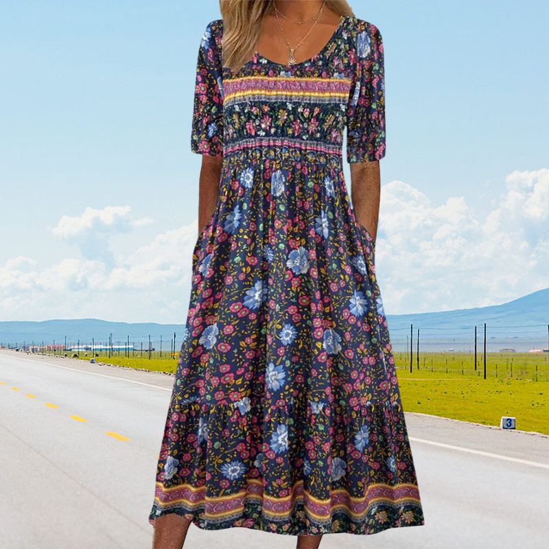 Elegant women's dress with a boho-style print