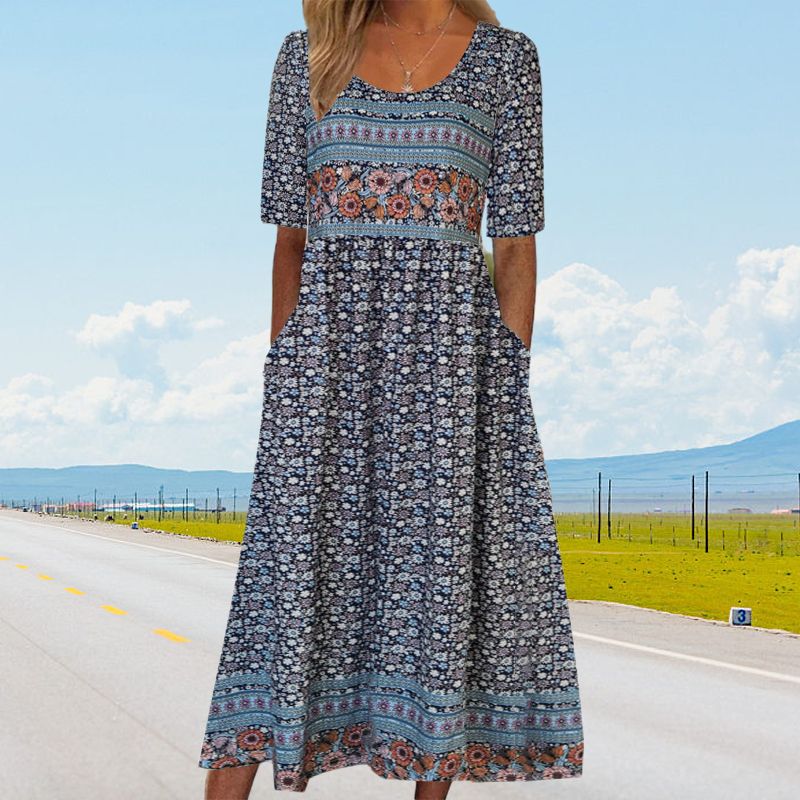Elegant women's dress with a boho-style print