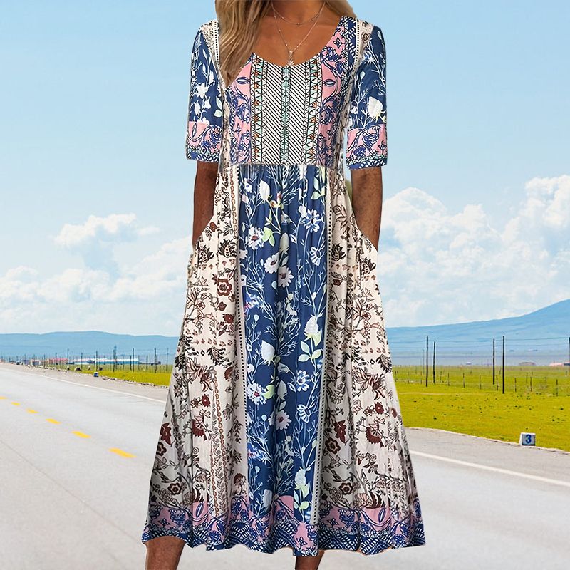Elegant women's dress with a boho-style print