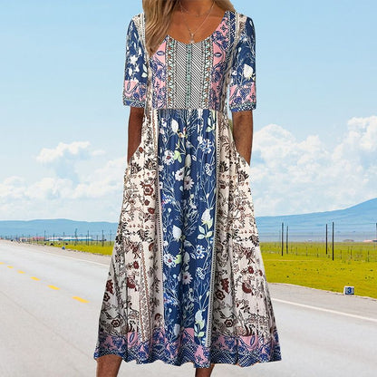 Elegant women's dress with a boho-style print