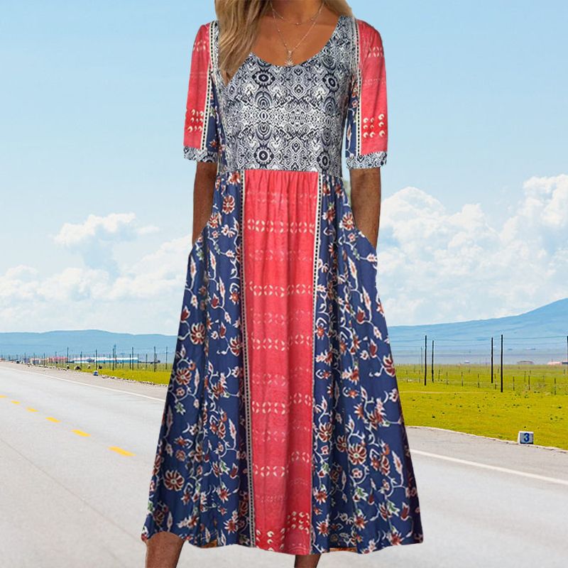 Elegant women's dress with a boho-style print